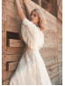 Flutter Sleeves Ivory Lace Tulle Garden Wedding Dress